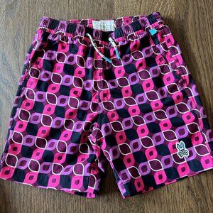 Psycho Bunny purple, black and pink swim trunks - size 7/8